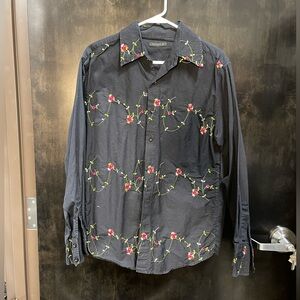 Seven D Black Floral Embroidered Shirt